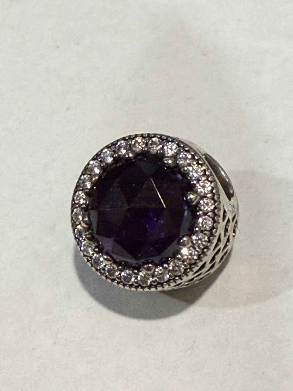 Pandora Purple Radiant Heart Crystals Clear CZ Sterling Silver charm